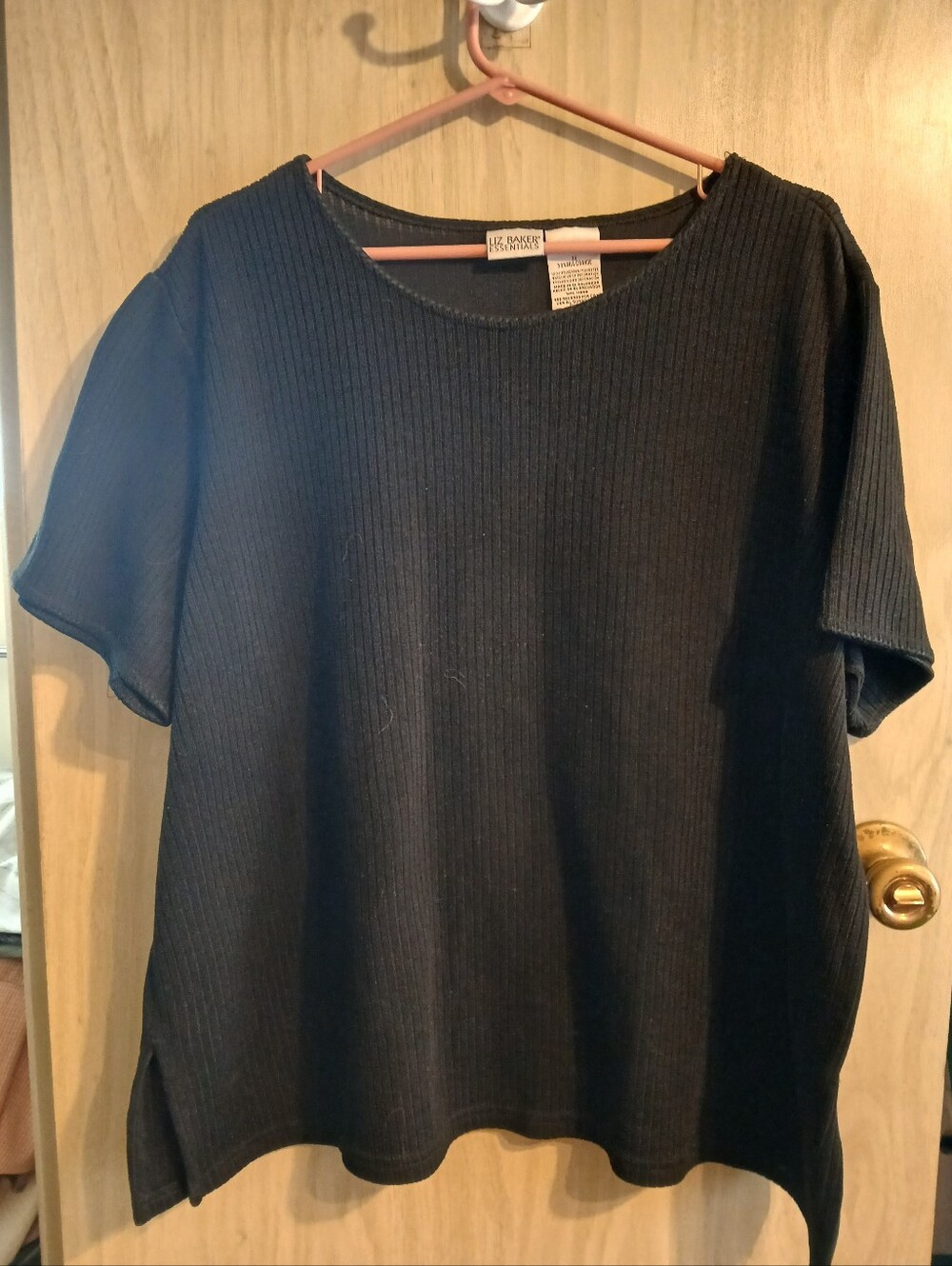 Liz Baker Women's Plus Size 3X Black Ribbed Short Sleeve Top